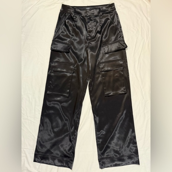 RESET By Jane Black Satin Cargo Wide Leg Pants Size Medium - Picture 4 of 13